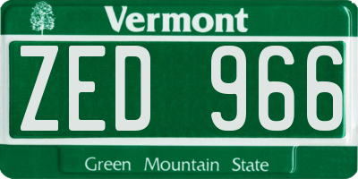 VT license plate ZED966