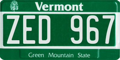 VT license plate ZED967