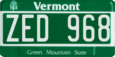 VT license plate ZED968