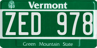 VT license plate ZED978