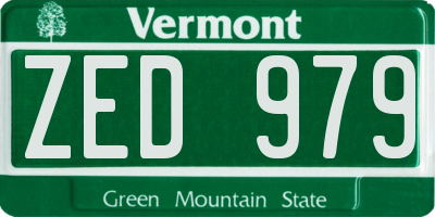 VT license plate ZED979