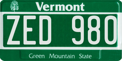 VT license plate ZED980