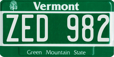 VT license plate ZED982