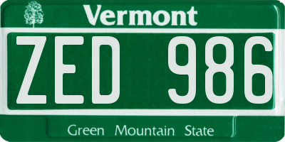 VT license plate ZED986