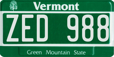 VT license plate ZED988