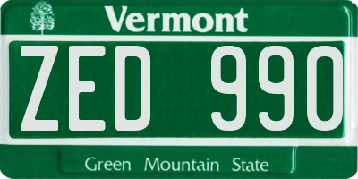 VT license plate ZED990