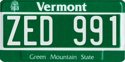 VT license plate ZED991