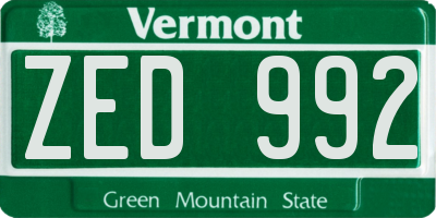 VT license plate ZED992