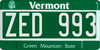 VT license plate ZED993