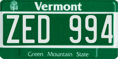 VT license plate ZED994