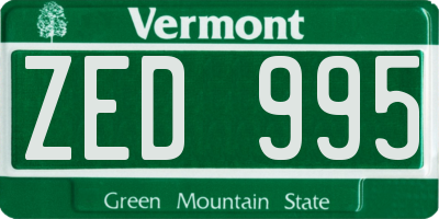 VT license plate ZED995
