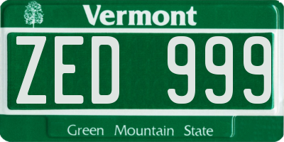 VT license plate ZED999
