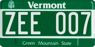 VT license plate ZEE007