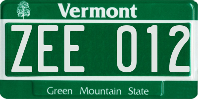 VT license plate ZEE012