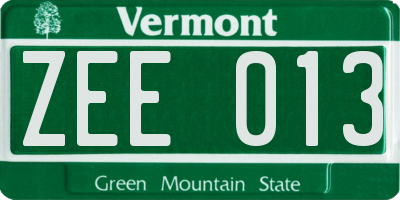 VT license plate ZEE013