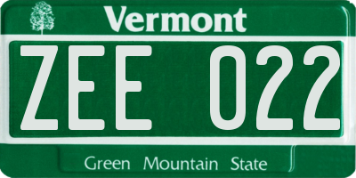 VT license plate ZEE022