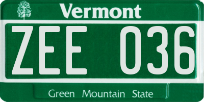 VT license plate ZEE036