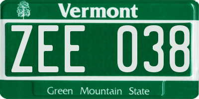 VT license plate ZEE038