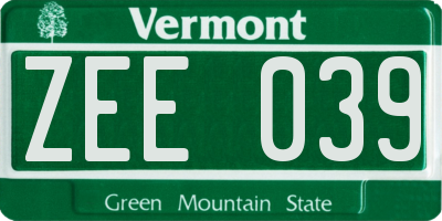 VT license plate ZEE039