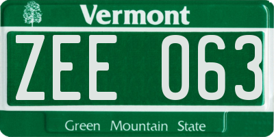 VT license plate ZEE063