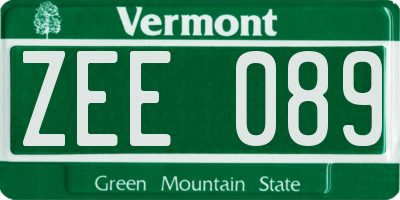 VT license plate ZEE089