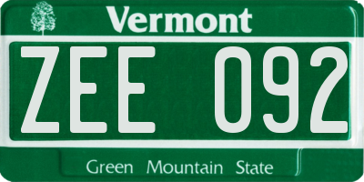 VT license plate ZEE092