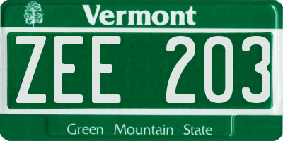 VT license plate ZEE203