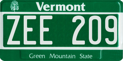 VT license plate ZEE209