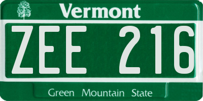 VT license plate ZEE216