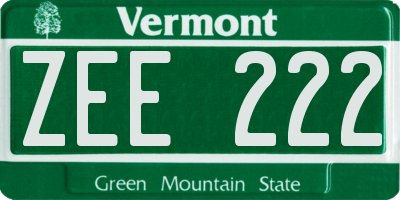 VT license plate ZEE222