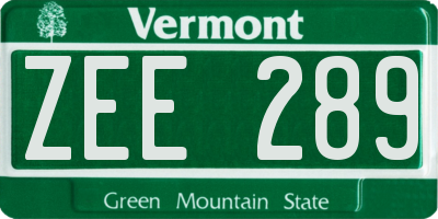 VT license plate ZEE289