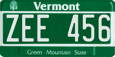 VT license plate ZEE456