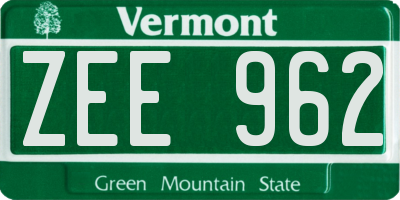 VT license plate ZEE962