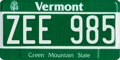 VT license plate ZEE985