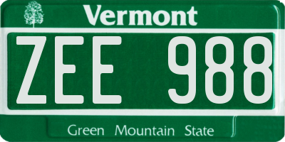 VT license plate ZEE988