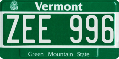 VT license plate ZEE996