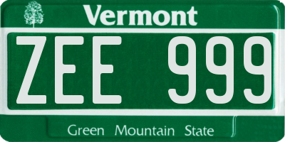VT license plate ZEE999