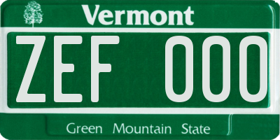 VT license plate ZEF000