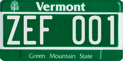 VT license plate ZEF001