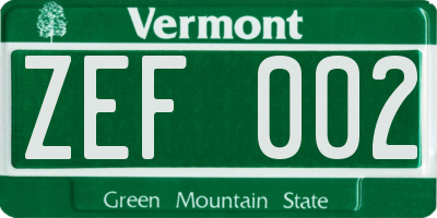 VT license plate ZEF002