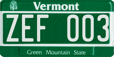 VT license plate ZEF003