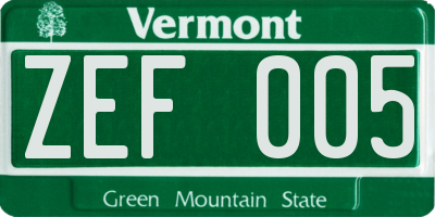 VT license plate ZEF005