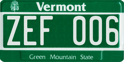 VT license plate ZEF006