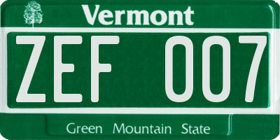 VT license plate ZEF007