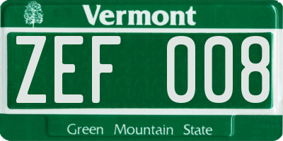 VT license plate ZEF008