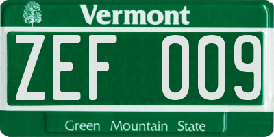 VT license plate ZEF009