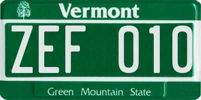 VT license plate ZEF010