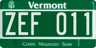VT license plate ZEF011