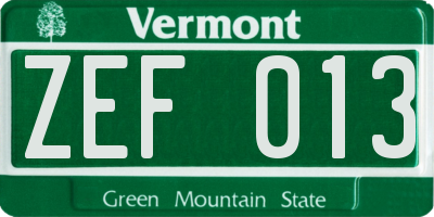 VT license plate ZEF013