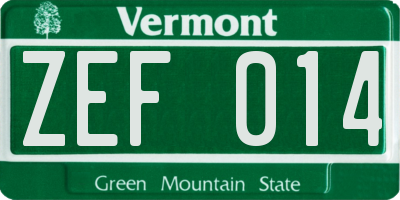VT license plate ZEF014